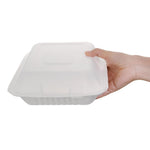 Boîtes 3 compartiments avec couvercle à charnière compostables en bagasse Fiesta Compostable 201mm (lot de 200) — FC526