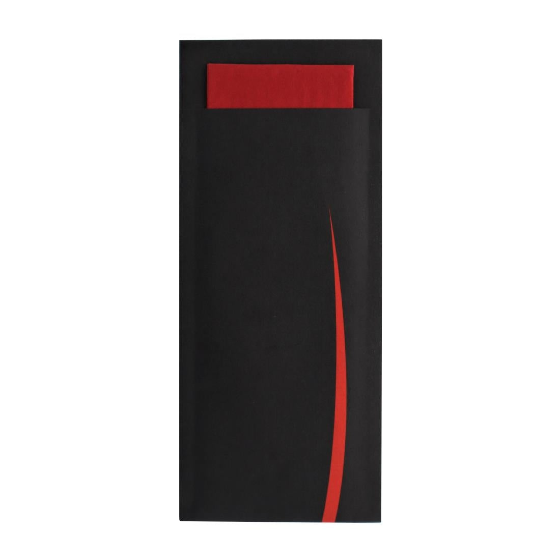 Pochettes à couverts noires avec serviette rouge Europochette (lot de 100) — CK239