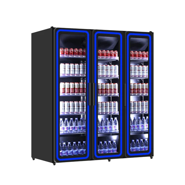 Professionele Koelvitrine 3 Glazen Deuren met Blauwe LED-verlichting - 1190L