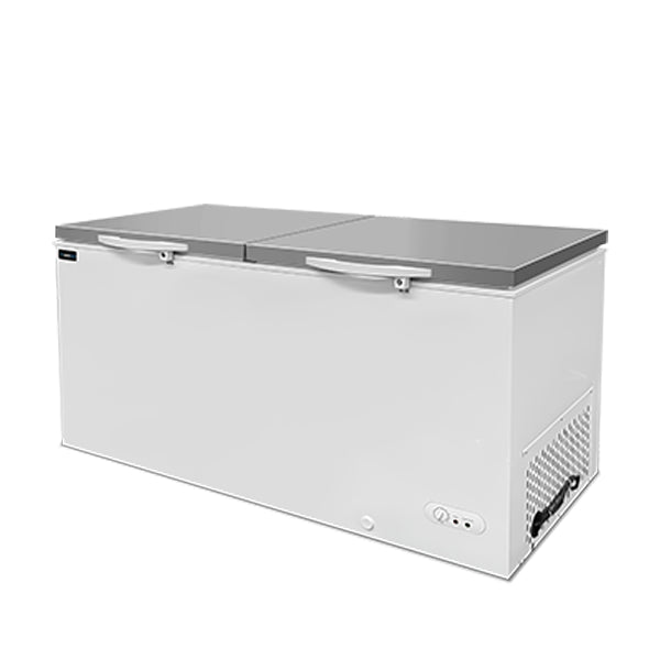 Congélateur coffre professionnel 610 litres couvercle inox pour boucherie, traiteur et friterie