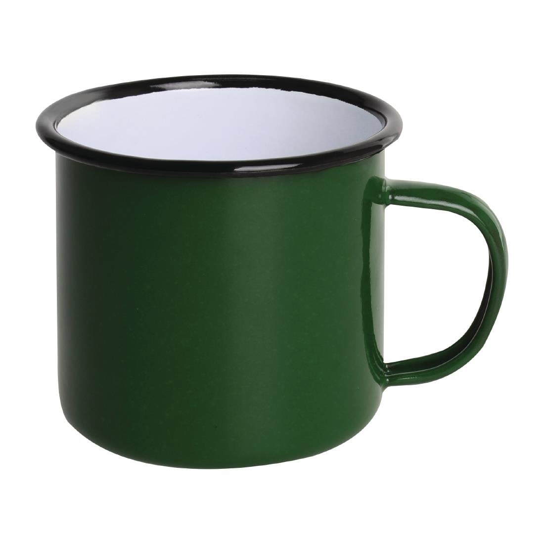 Mugs en acier émaillé vert et noir Olympia 350ml (Lot de 6) — DC396