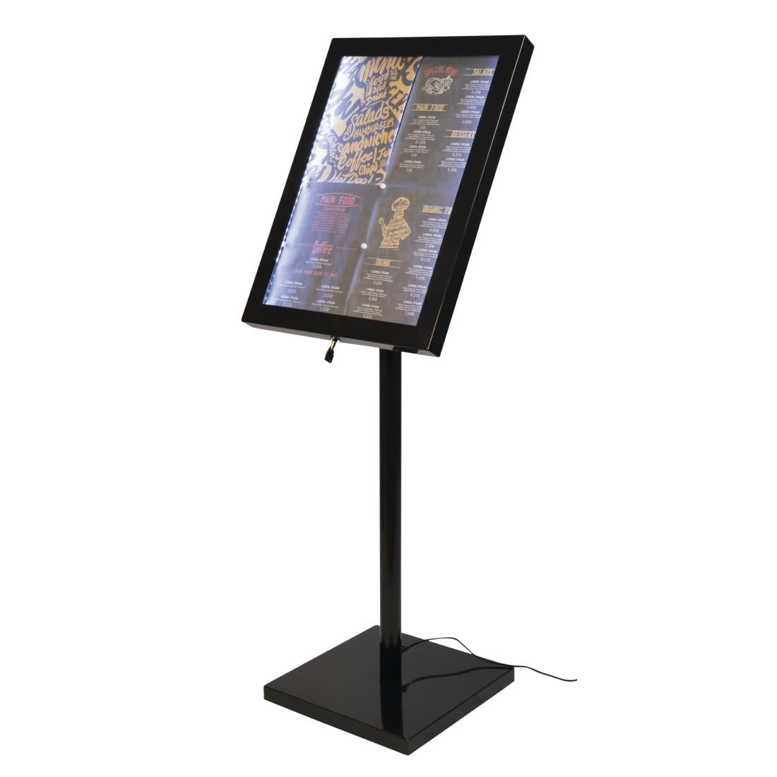 Présentoir éclairé LED Securit noir avec poteau et pied — GL110