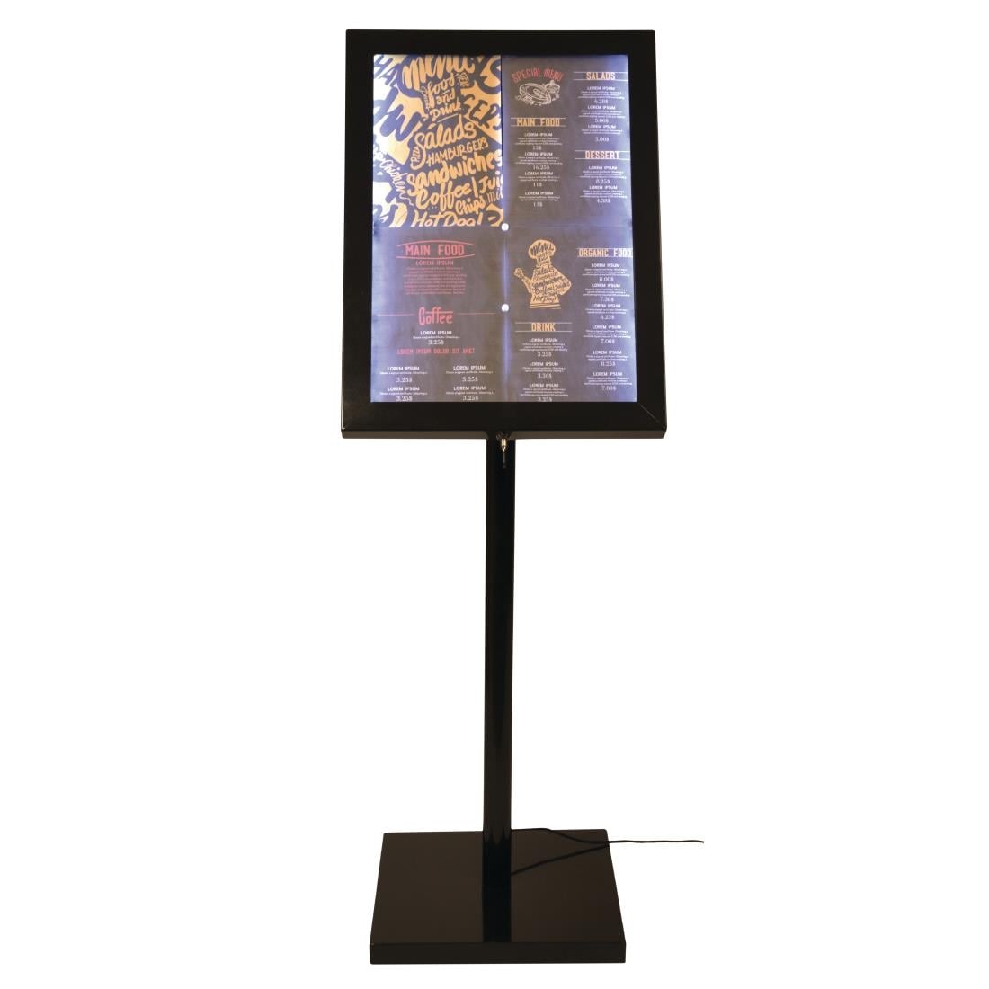 Présentoir éclairé LED Securit noir avec poteau et pied — GL110