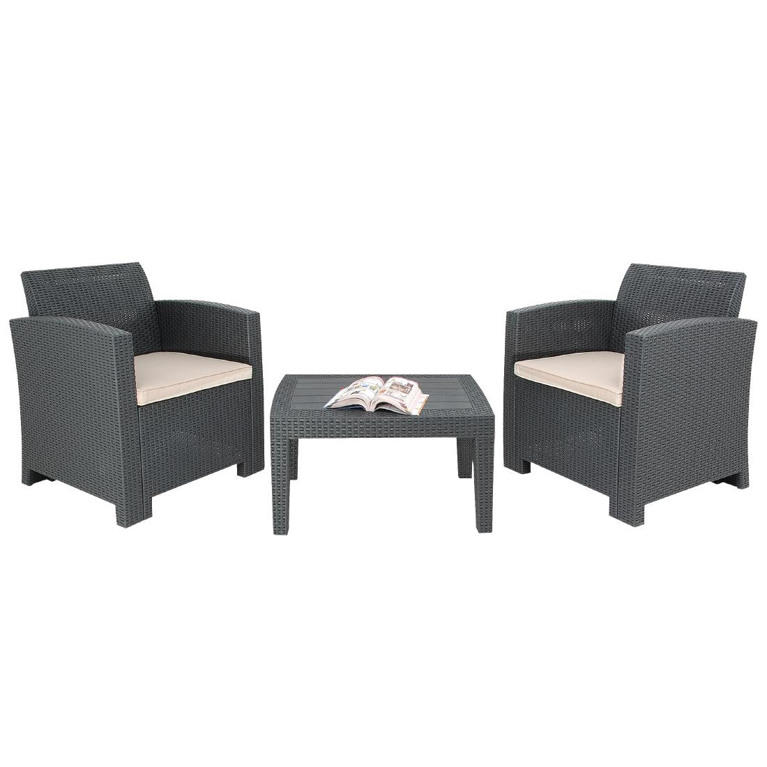 Ensemble fauteuils et table en rotin PP Bolero gris — DR309