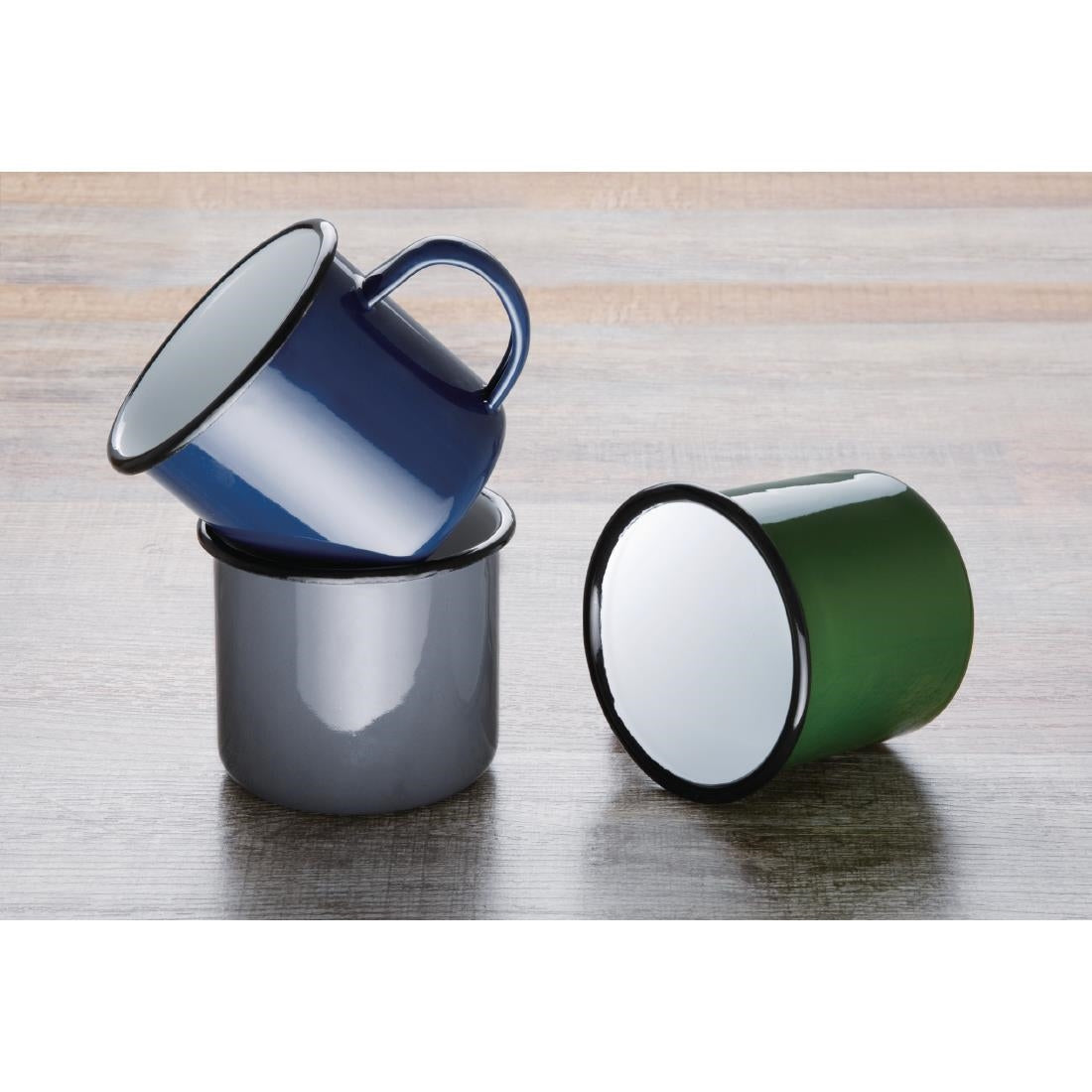 Mugs en acier émaillé vert et noir Olympia 350ml (Lot de 6) — DC396