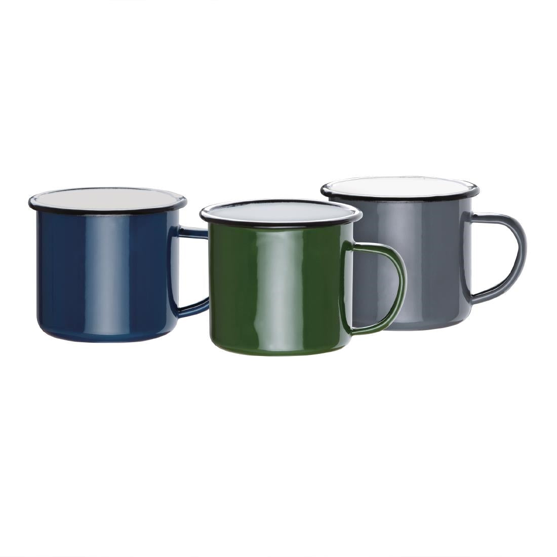 Mugs en acier émaillé vert et noir Olympia 350ml (Lot de 6) — DC396