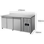 Gekoelde werkbank met 3 deuren – 1790 x 700 x 850 mm met opstaande rand