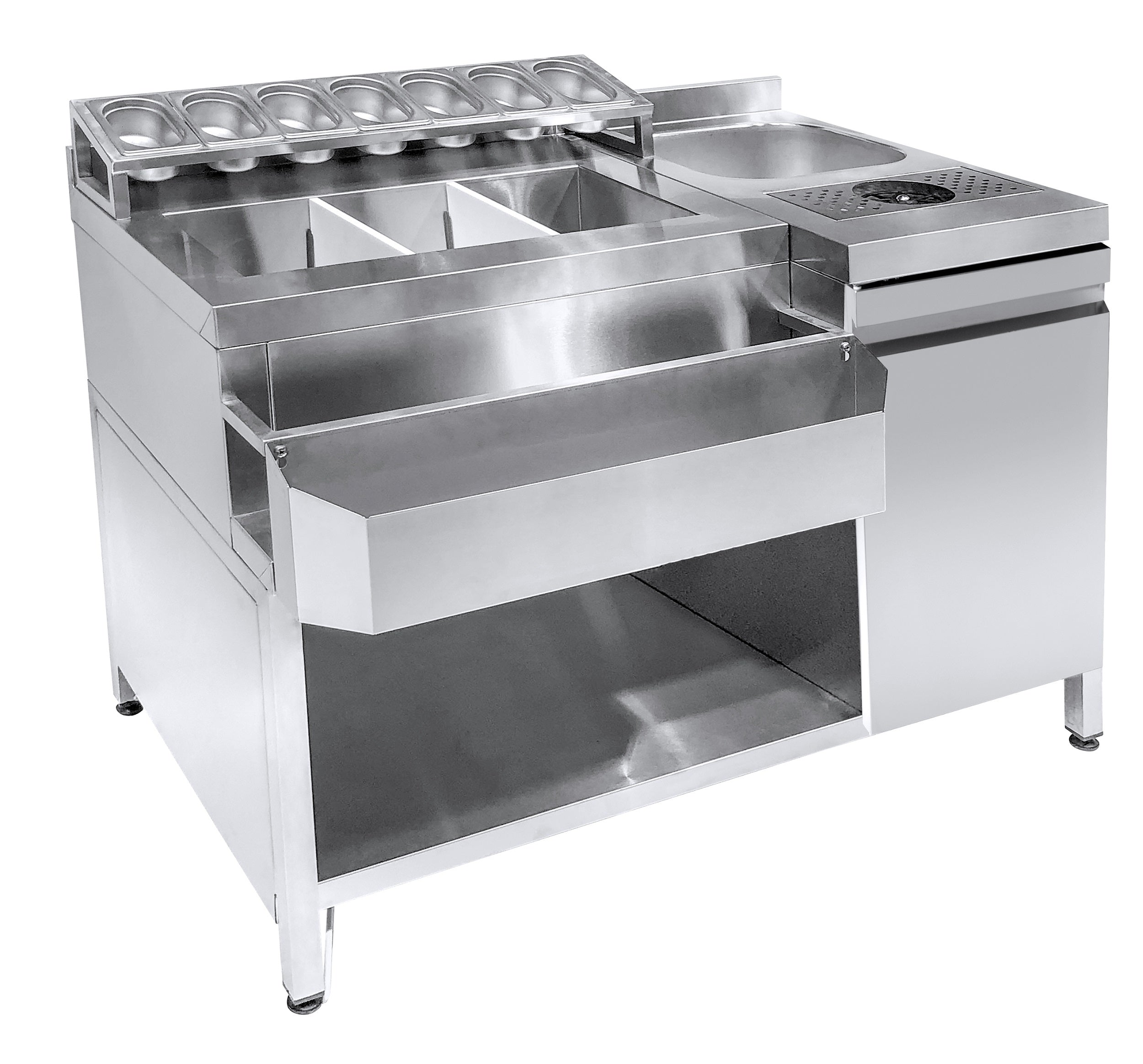 Cocktails bar station incl. évier, lave-verres, bacs GN, speedrail porte-bouteilles — Combisteel 7083.0035