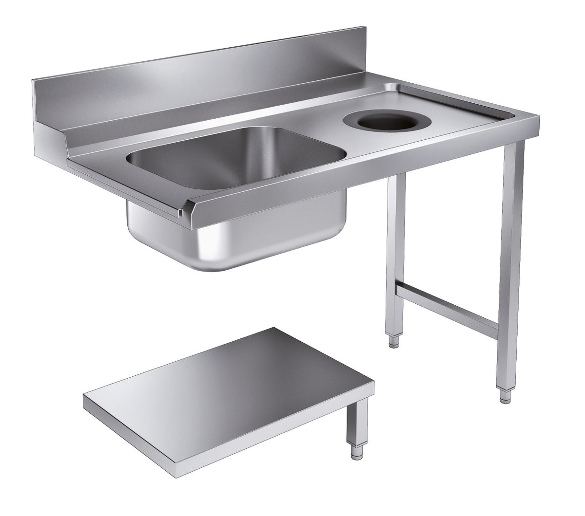 Table d'approvisionement étagère avec trou déchets 1200 à droite pour 7280.0045-0046 — Combisteel 7106.0020