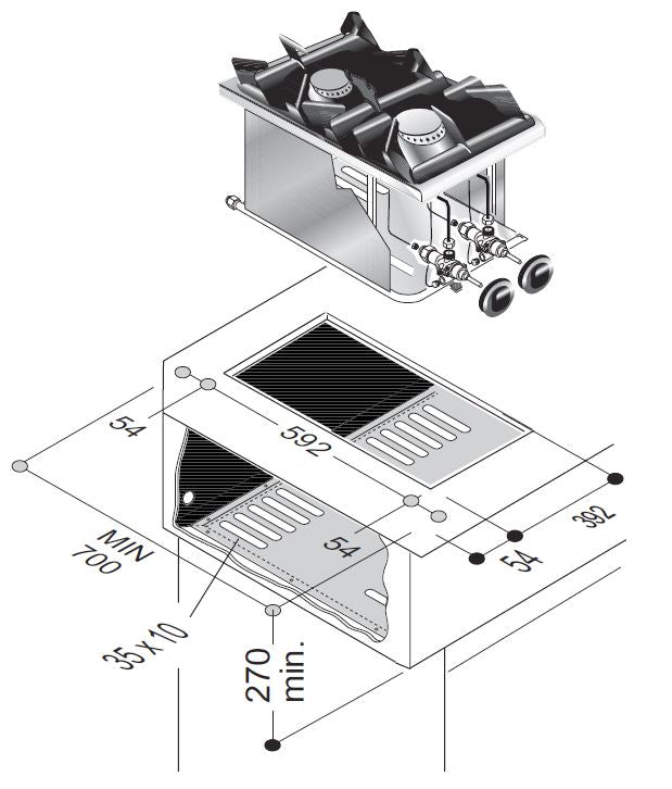 Cuisinière à gaz 2 br. 9kw — Combisteel 7266.0005
