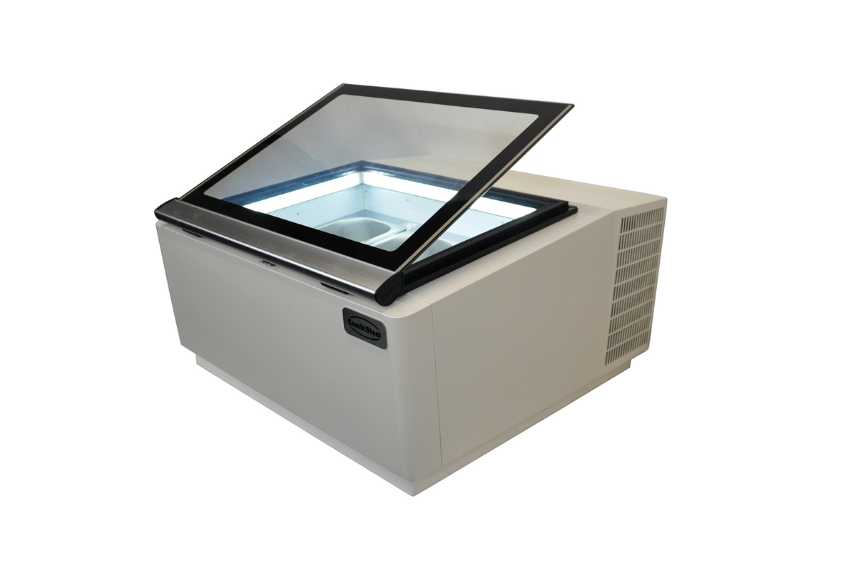 Modèle de table vitrine à creme glacée blanc s'ouvre du côté fonctionnement — Combisteel 7292.0005