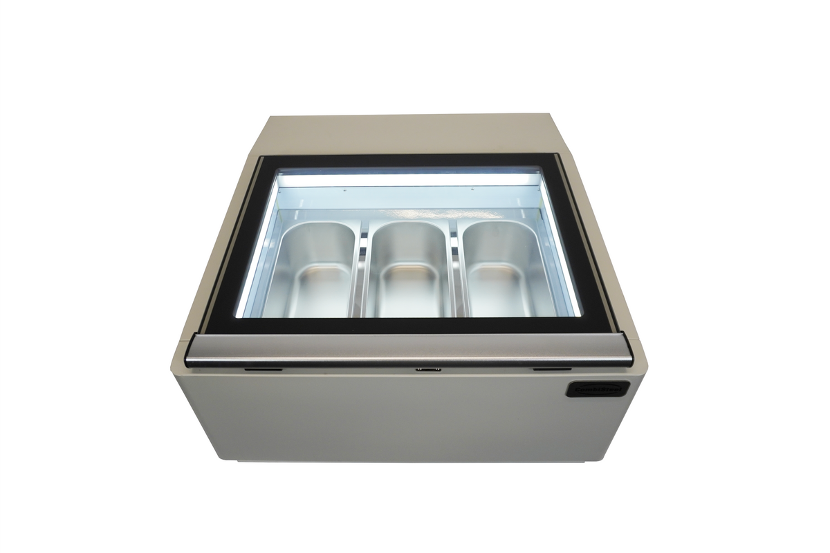 Modèle de table vitrine à creme glacée blanc s'ouvre du côté fonctionnement — Combisteel 7292.0005