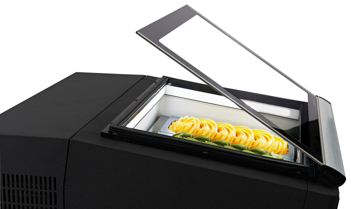 Modèle de table vitrine à creme glacée noir s'ouvre du côté fonctionnement — Combisteel 7292.0010