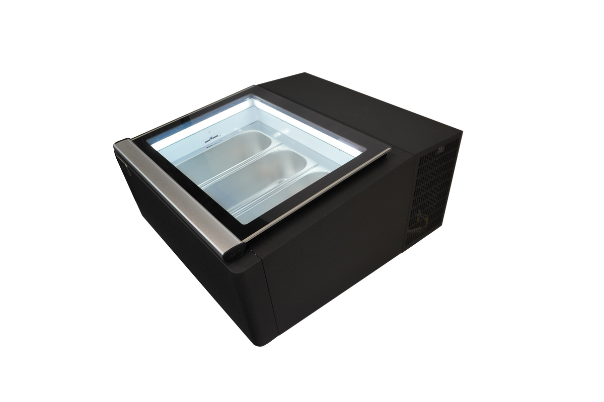 Modèle de table vitrine à creme glacée noir s'ouvre du côté fonctionnement — Combisteel 7292.0010