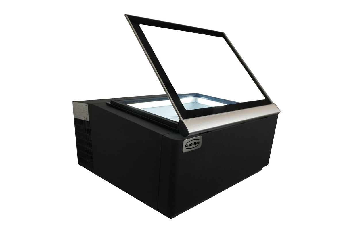 Modèle de table vitrine à creme glacée noir s'ouvre du côté fonctionnement — Combisteel 7292.0010