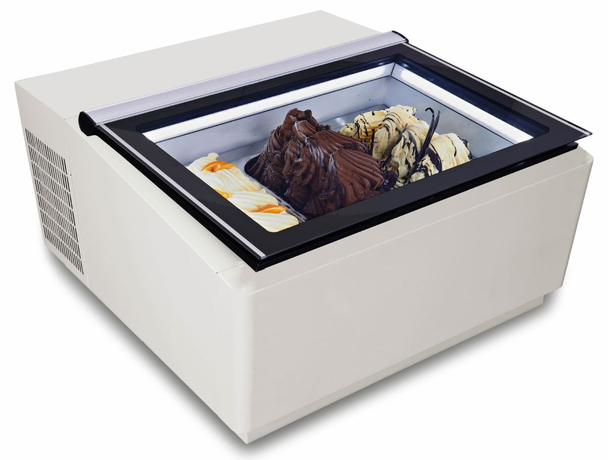 Modèle de table vitrine à creme glacée blanc s'ouvre du côté client — Combisteel 7292.0015