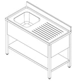 700 bloc-évier étagère démontable 1 à gauche 1400 — Combisteel 7452.0435