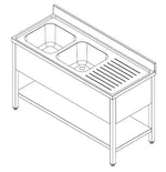 700 bloc-évier étagère démontable 2 à gauche 1600 — Combisteel 7452.0445