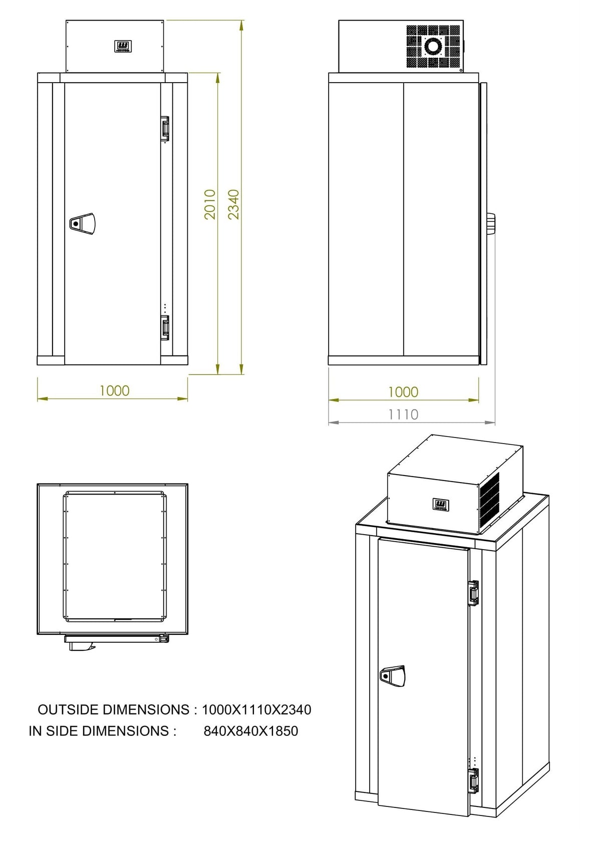 Mini chambre frigorifiques incl. unité type négatif — Combisteel 7489.0305