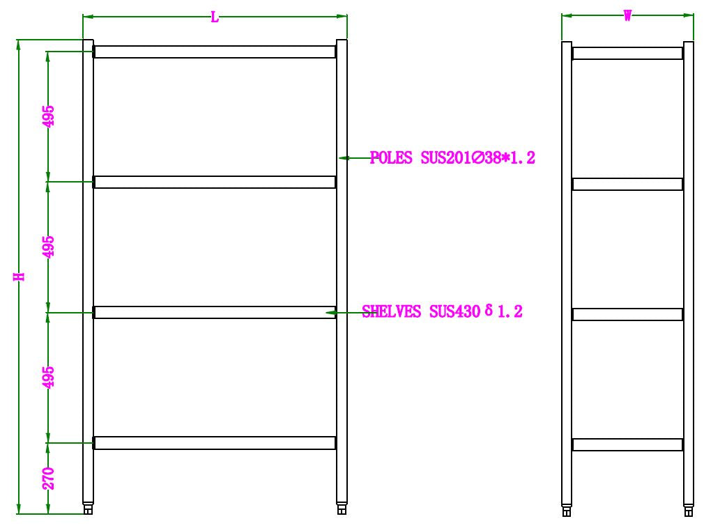 Étagères 4 levels démontable 1200 — Combisteel 7490.0245