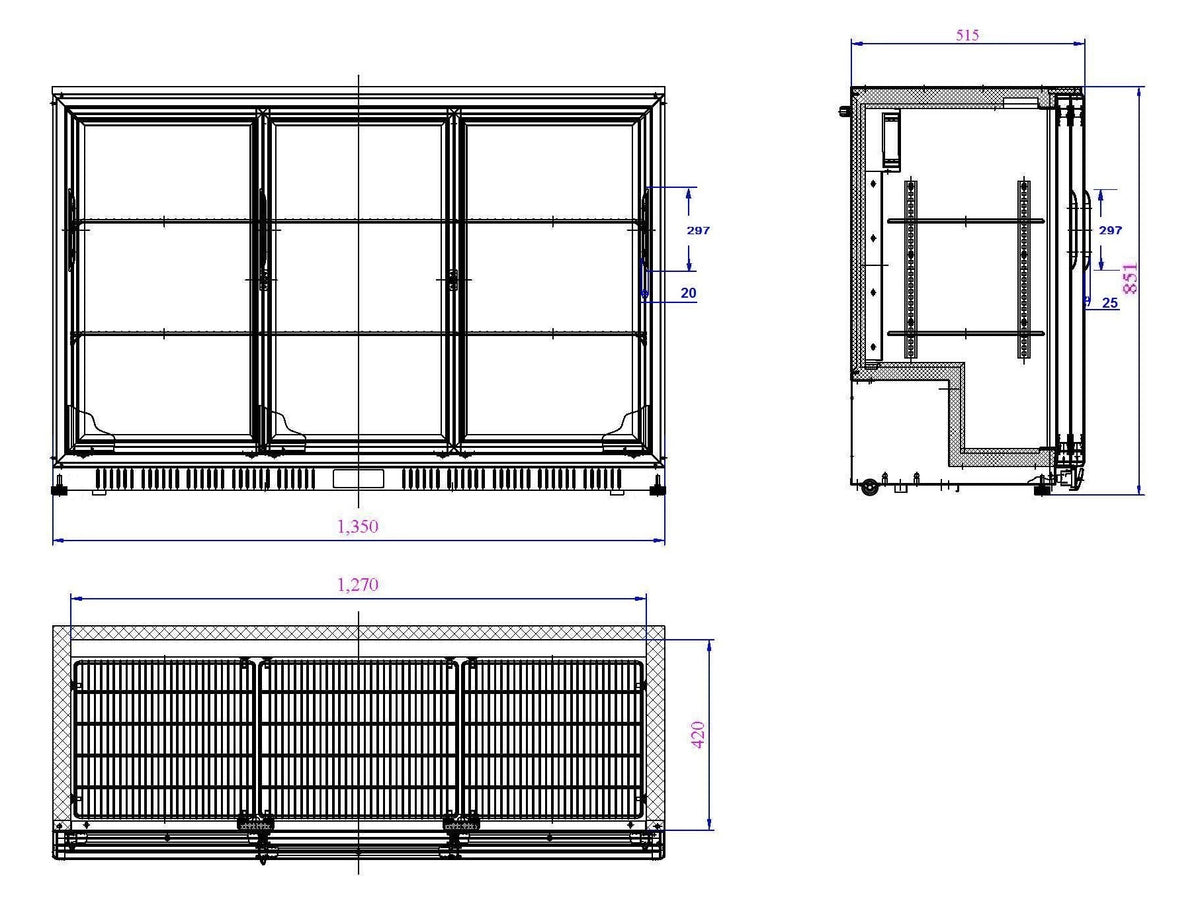 Arrière bar réfrigérée noir 3 portes coulisst — Combisteel 7527.0050