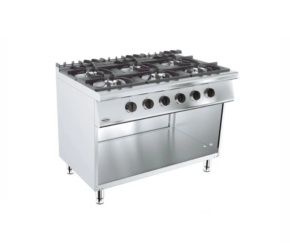 Professioneel gasfornuis 6 branders op kist zonder deur 1200x700 7178.0410 