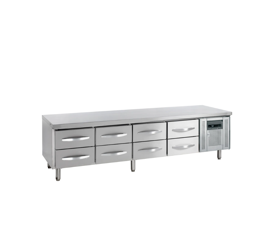 Soubassement Réfrigéré Professionnel GN1/1 UC5480 - 8 Tiroirs, 350L, Inox