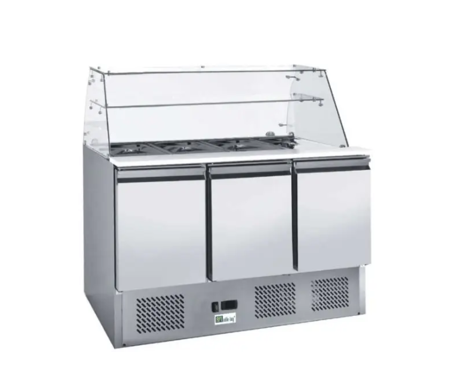 Saladette réfrigérée 3 portes pour bac gn 1/1 avec verre bombé