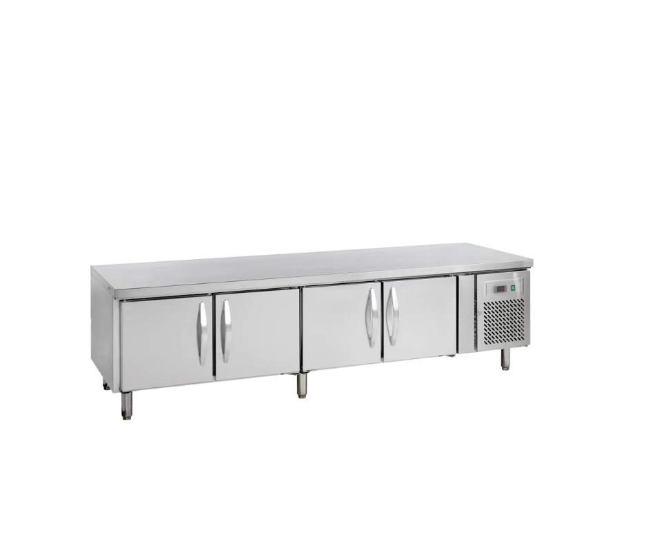 Soubassement Réfrigéré Professionnel GN1/1 UC5410 - 4 Portes, 350L, Inox, Plage -2°C à +8°C