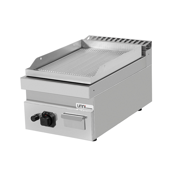 Plaque à snacker gaz professionnelle rainurée chromée à poser – 6,5 kW