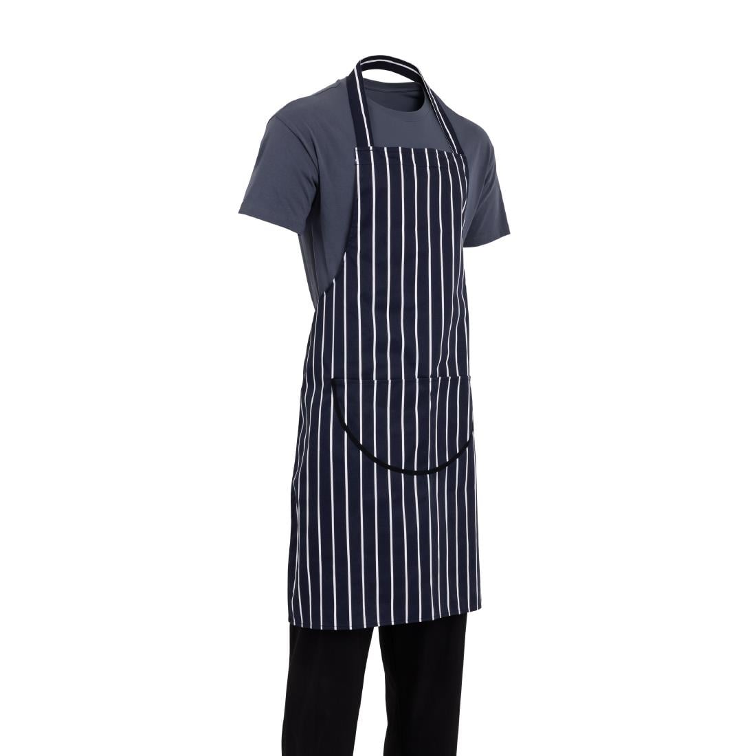 Tablier bavette avec poche Whites rayé marine et blanc — A535