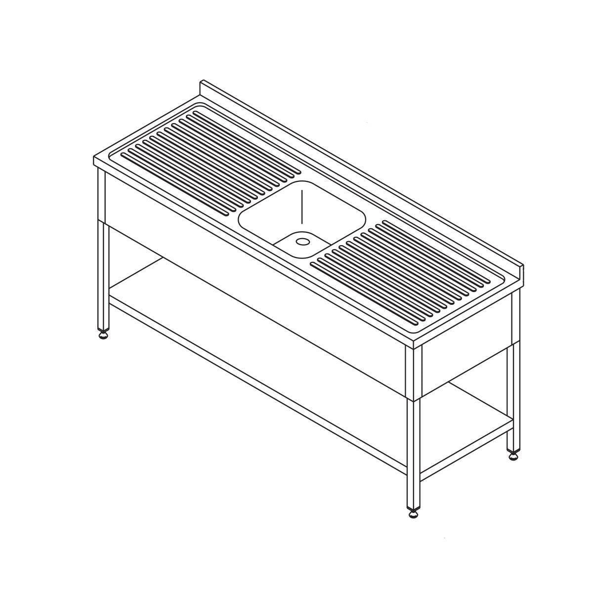 Table lave-vaisselle - 140 x 70 cm - avec évier et dosseret - incl étagère de rangement – Maxima 09393959