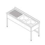 Table lave-vaisselle - 150 x 70 cm - avec 2 éviers et dosseret  – Maxima 09394085