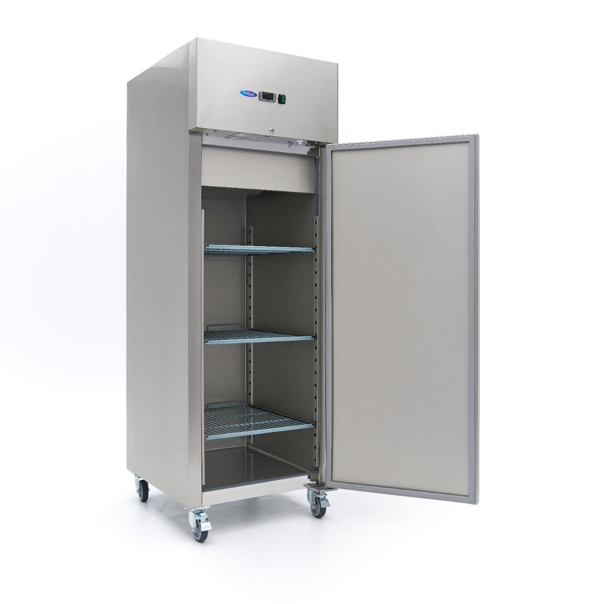 Réfrigérateur - 600 L - 3 étagères réglables (2/1 GN)  - acier inoxydable - sur roulettes – Maxima 09400003