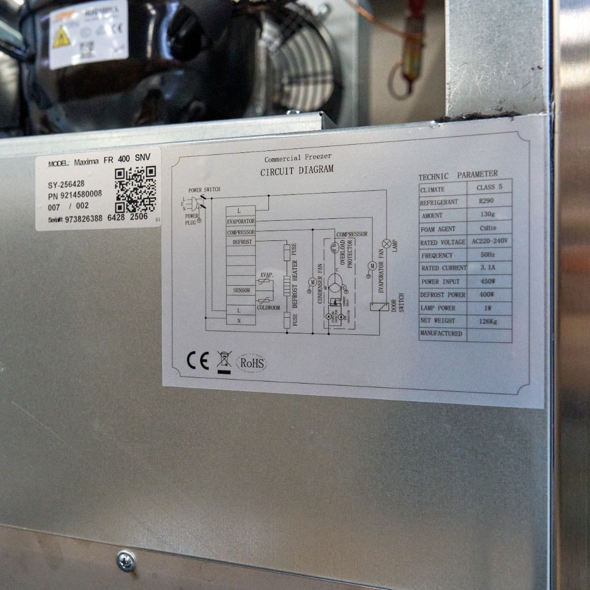 Congélateur - 400 L - 3 étagères réglables - acier inoxydable - sur roulettes – Maxima 09400136