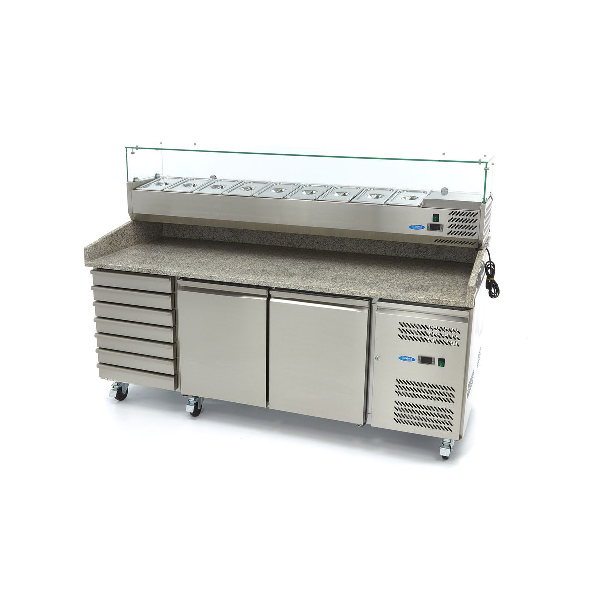 Réfrigérateur pour la préparation des pizzas - 202 cm - 2 portes - 7 tiroirs – Maxima 09400210