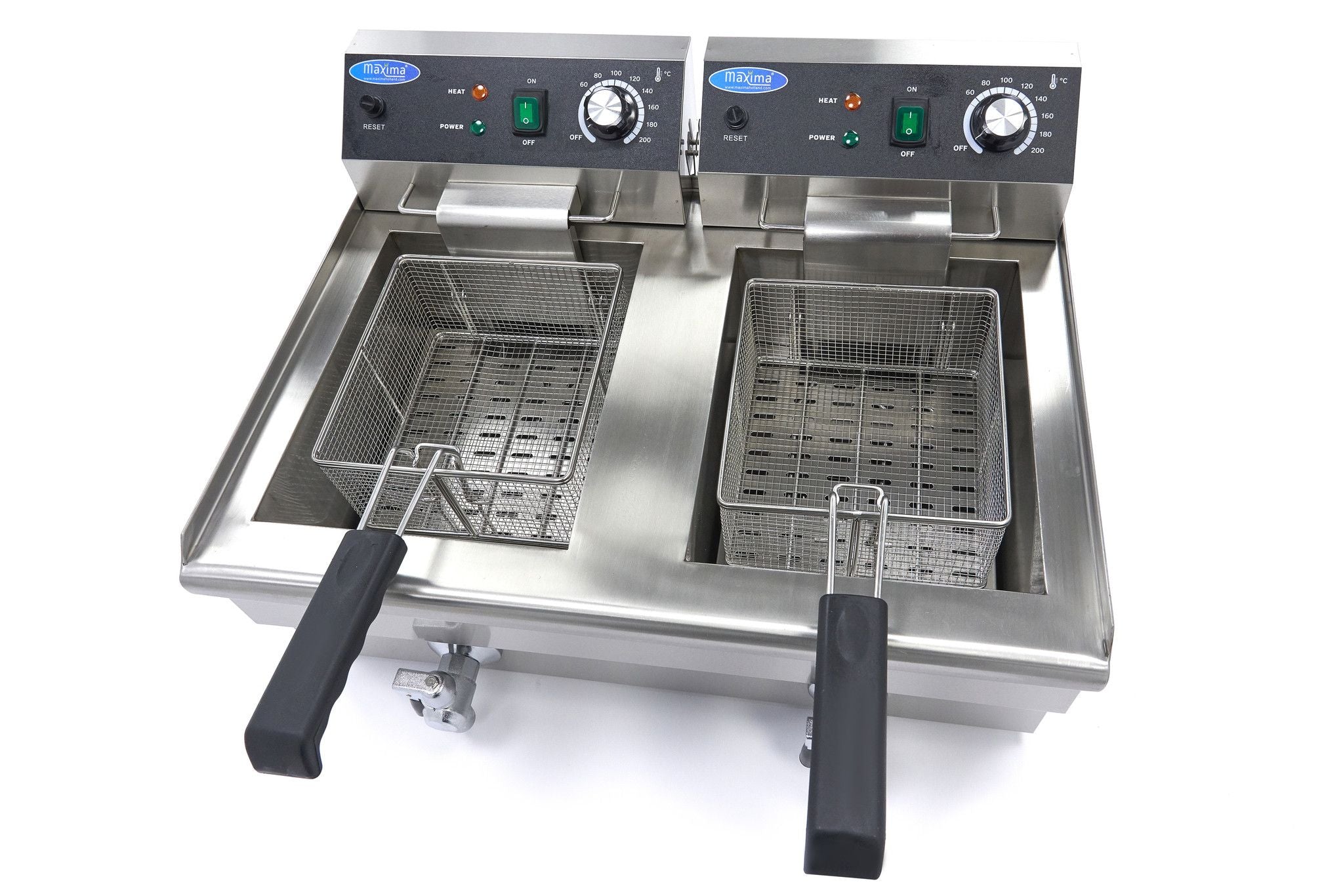 Friteuse - 2 x 13 L - 2 paniers - avec robinet de vidange – Maxima 09365231