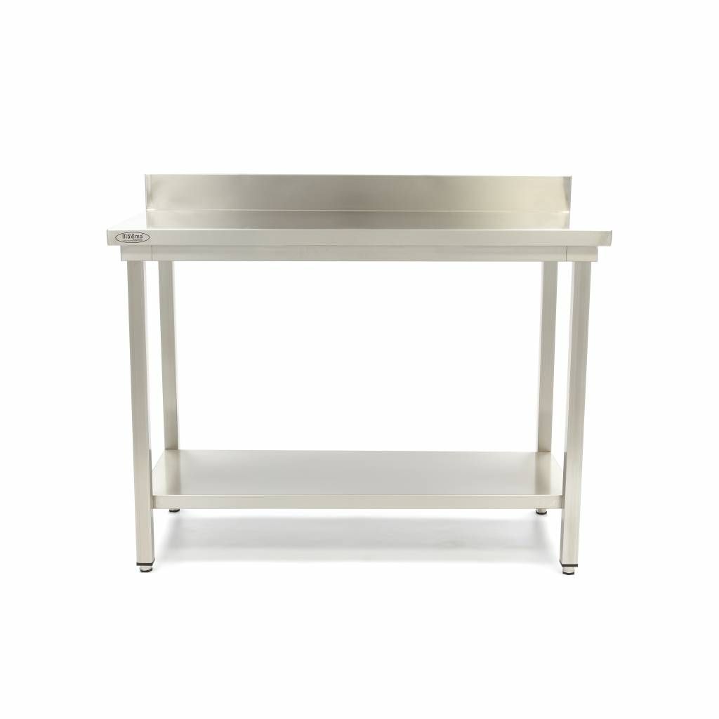 Table en acier inoxydable - 200 x 60 cm - hauteur réglable - avec dosseret et étagère de rangement – Maxima 09300995
