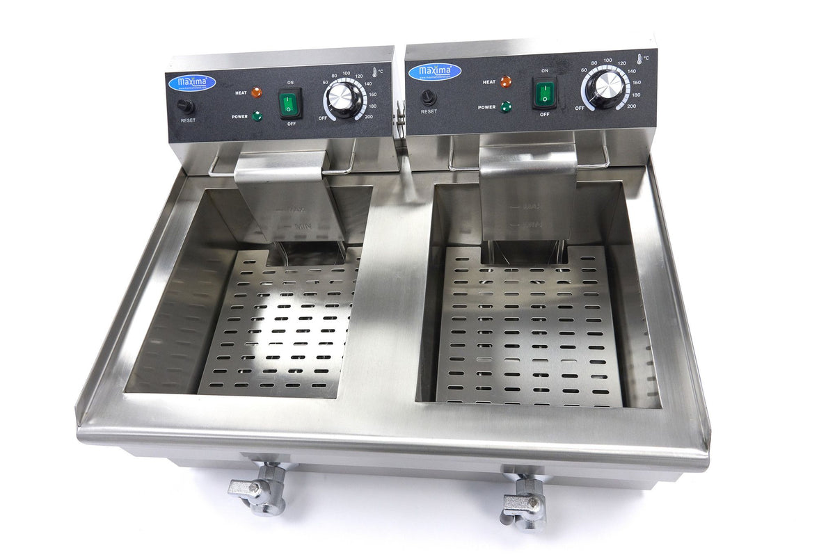 Friteuse - 2 x 13 L - 2 paniers - avec robinet de vidange – Maxima 09365231