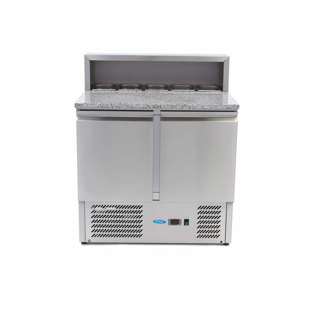 Réfrigérateur pour la préparation des pizzas - 90 cm - 2 portes - s'adapte à 5 x 1/6 GN - incl couvercle en acier inoxydable – Maxima 09400200