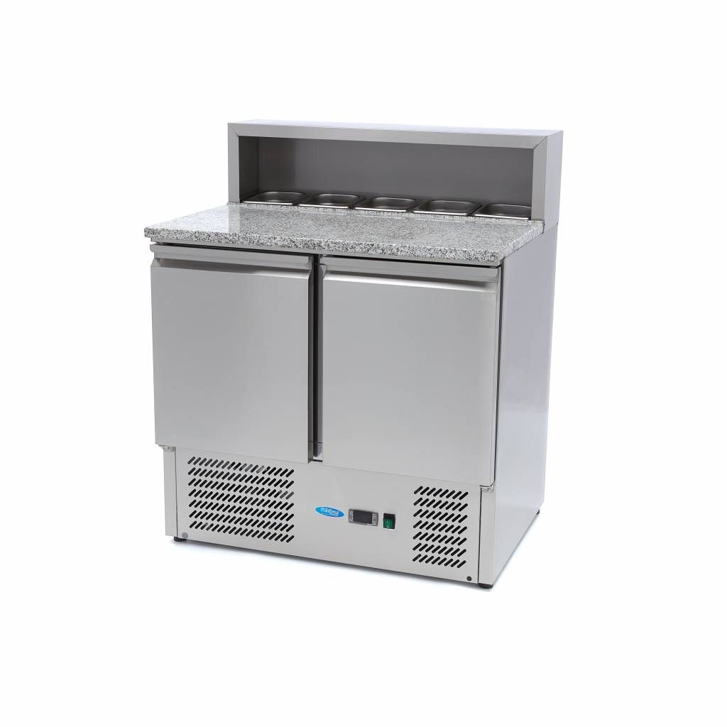Réfrigérateur pour la préparation des pizzas - 90 cm - 2 portes - s'adapte à 5 x 1/6 GN - incl couvercle en acier inoxydable – Maxima 09400200