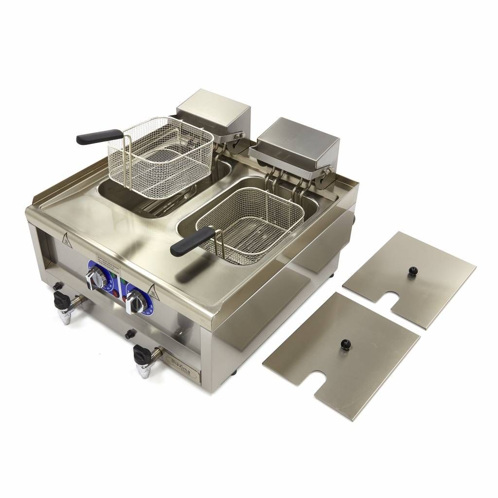Friteuse - 2 x 10 L - 2 paniers - avec robinet de vidange - 400V – Maxima 09391650