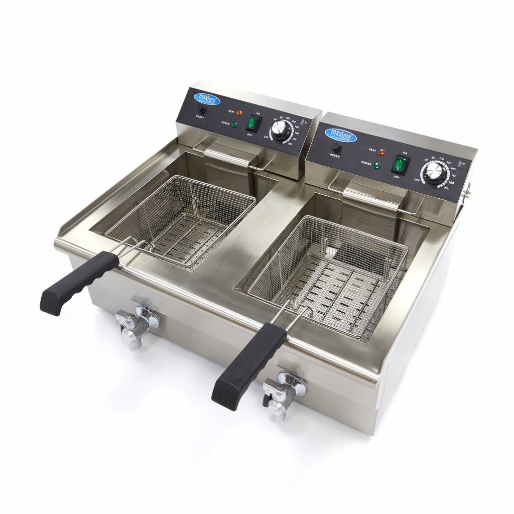 Friteuse - 2 x 16 L - 2 paniers - avec robinet de vidange – Maxima 09365011