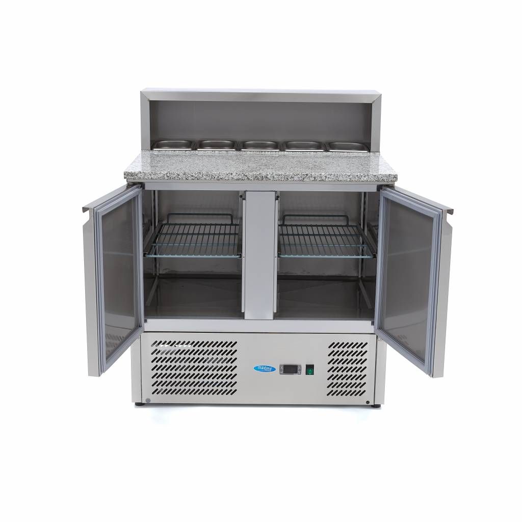 Réfrigérateur pour la préparation des pizzas - 90 cm - 2 portes - s'adapte à 5 x 1/6 GN - incl couvercle en acier inoxydable – Maxima 09400200