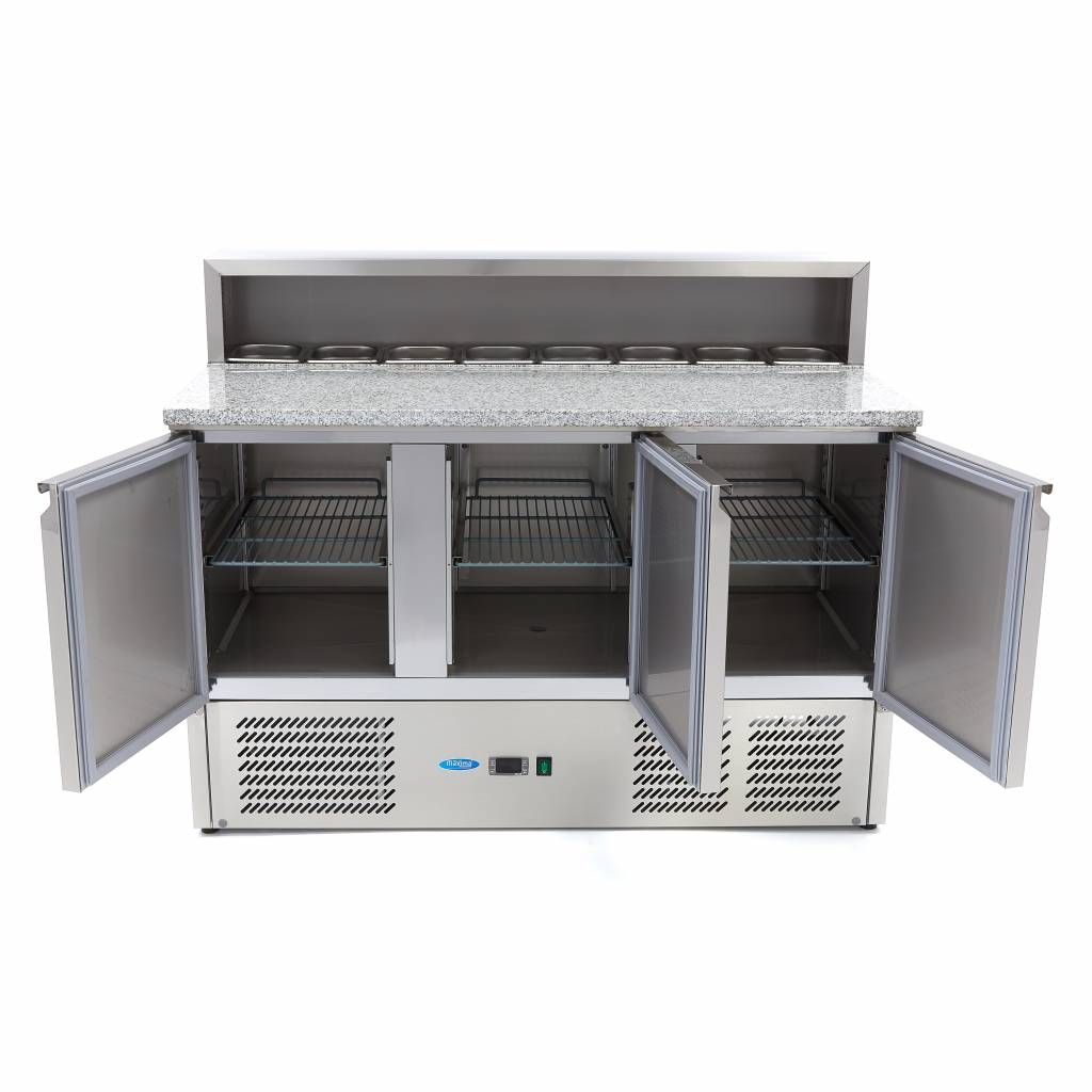 Réfrigérateur pour la préparation des pizzas - 137 cm - 3 portes - s'adapte à 8 x 1/6 GN - incl couvercle en acier inoxydable – Maxima 09400205