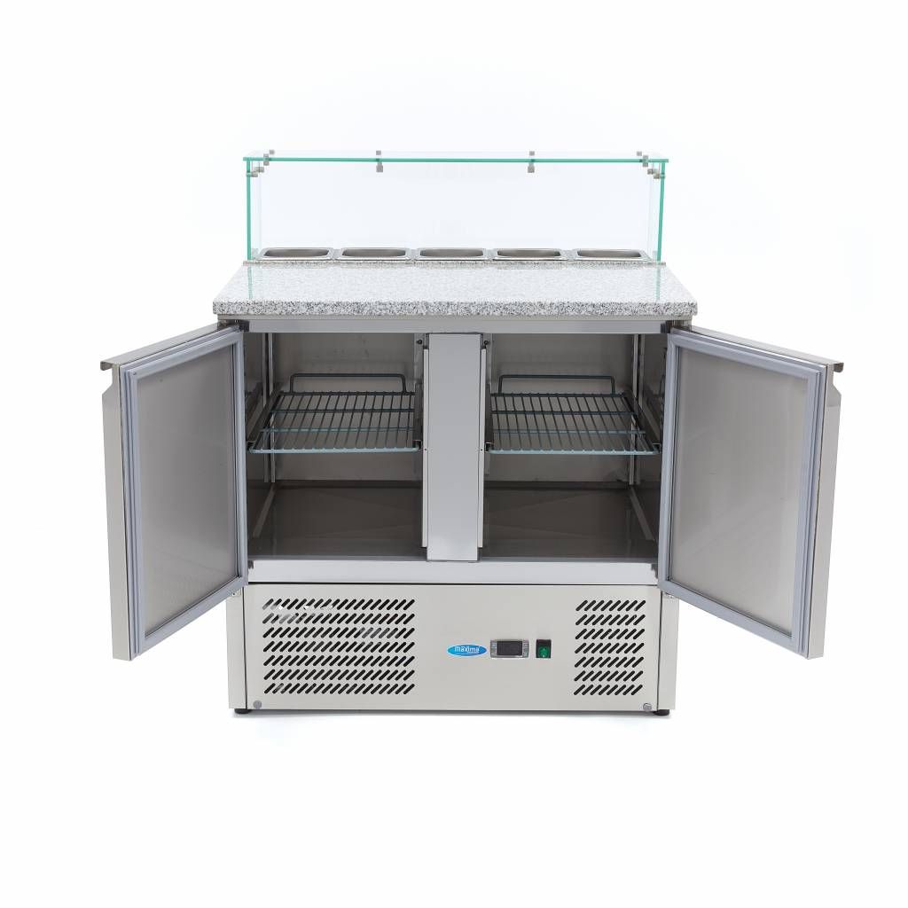 Réfrigérateur pour la préparation des pizzas - 90 cm - 2 portes - s'adapte à 5 x 1/6 GN - incl couvercle en verre – Maxima 09400207