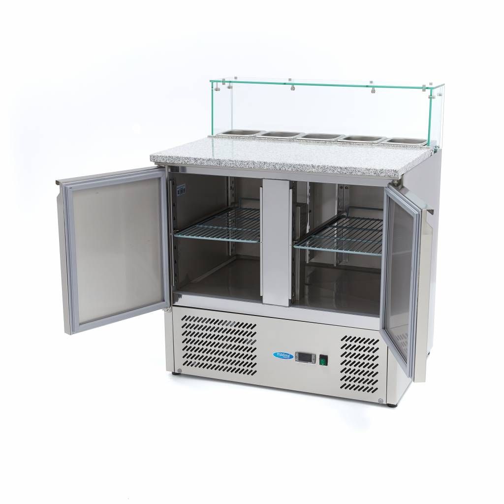 Réfrigérateur pour la préparation des pizzas - 90 cm - 2 portes - s'adapte à 5 x 1/6 GN - incl couvercle en verre – Maxima 09400207