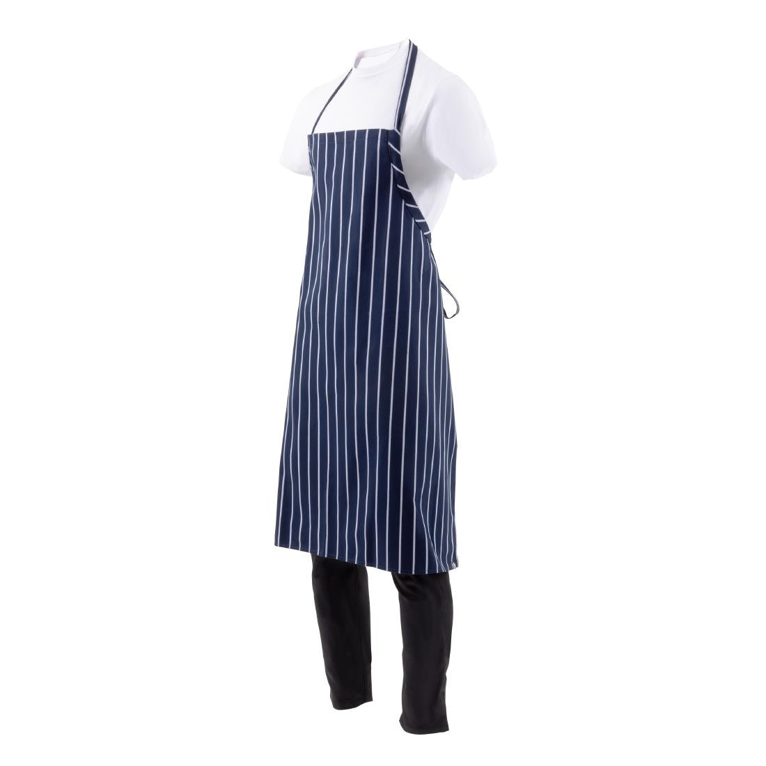 Tablier bavette tissé Chef Works Premium rayures bleue marine et blanches — B249