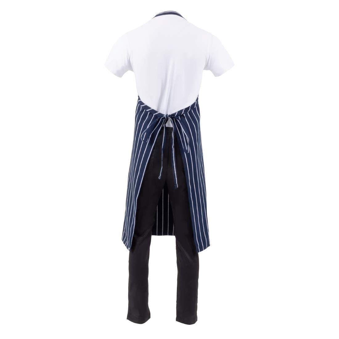 Tablier bavette tissé Chef Works Premium rayures bleue marine et blanches — B249