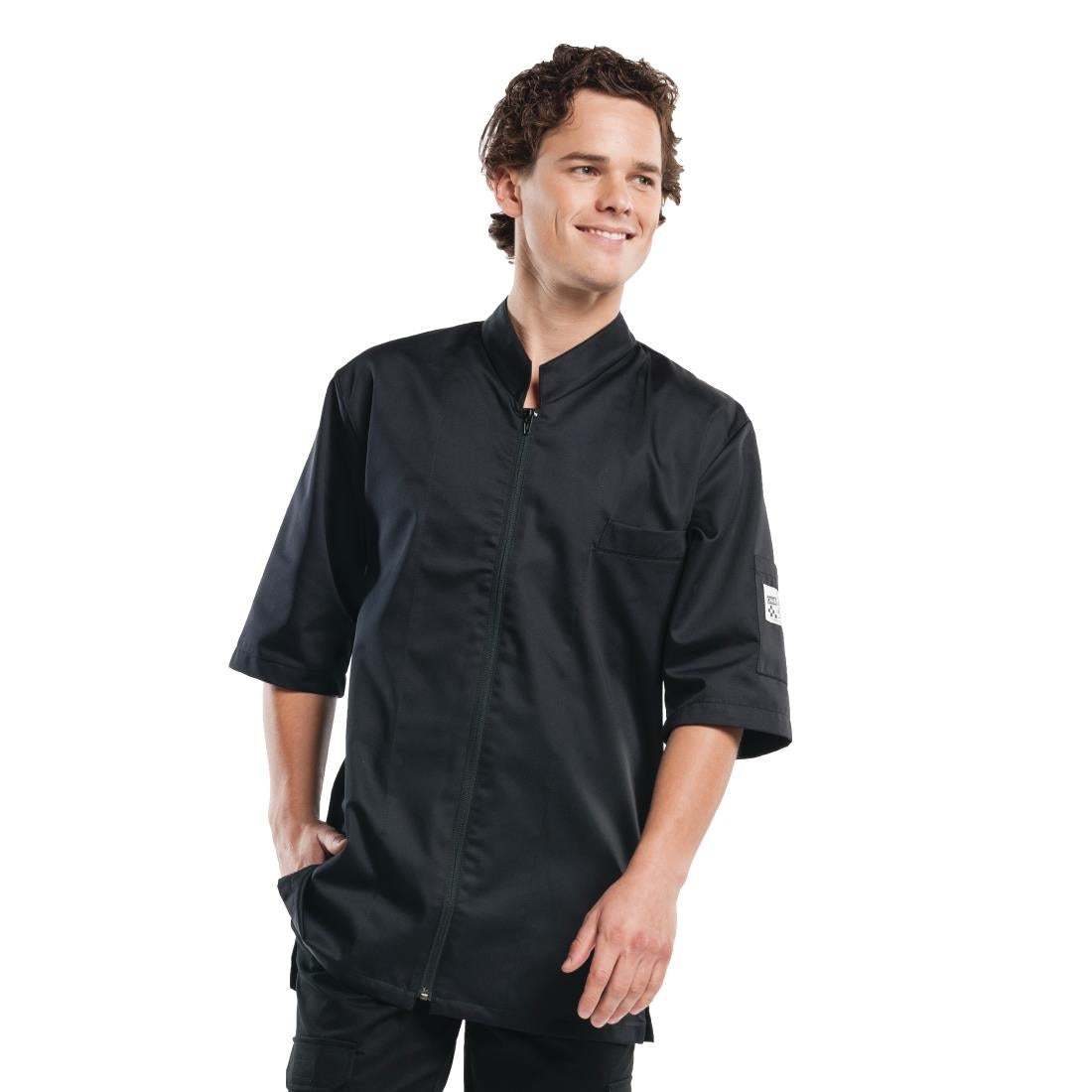 Veste de cuisine mixte Chaud Devant Monza manches courtes noire XS — B503-XS